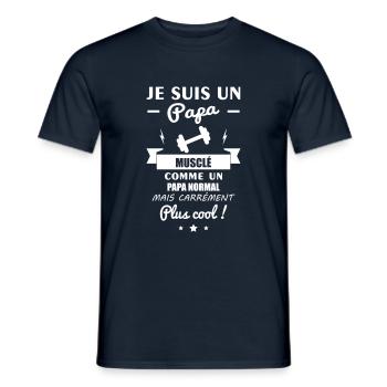Papa musclé,musculation,muscu,fête des père,humour - T-shirt homme - marine - Devant - AI Model Male 178 light (178cm)