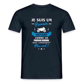 Parrain Motard, idée cadeau moto, parrain biker - T-shirt homme - marine - Devant - AI Model Male 178 light (178cm)