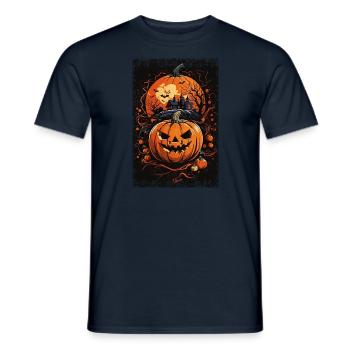 Gruseliges Halloween Design - Geisterhaus und Kürb - Männer T-Shirt - Navy - Vorne - AI Model Male 178 light (178cm)