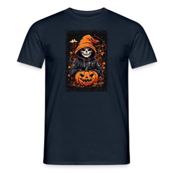 Citrouille d’Halloween, Faucheuse et squelette - Nuit hantée - T-shirt homme - marine - Devant - AI Model Male 178 light (178cm)