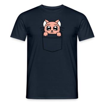Little Cat Cute In Bag Chest Pocket Shirt Bag - Men's T-Shirt - navy - Front - AI Model Male 178 light (178cm)