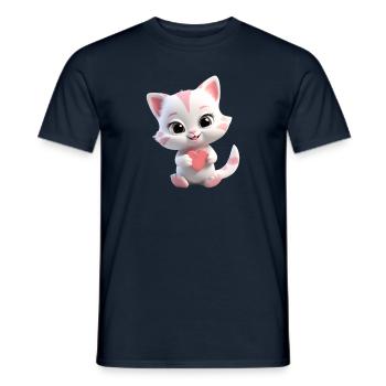 Chaton qui tient un petit coeur - T-shirt homme - marine - Devant - AI Model Male 178 light (178cm)