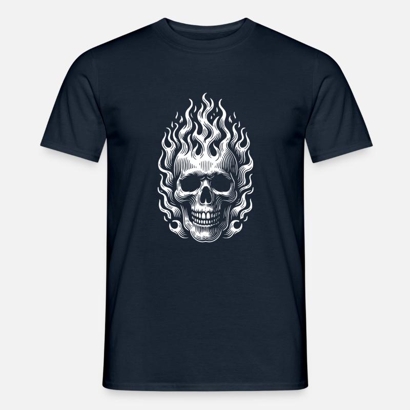 Skull mit Flammen brennender Skull - Männer T-Shirt - Navy
