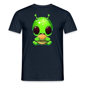 Alien Außerirdischer Fast Food Hamburger Cheesebur - Men's T-Shirt - navy - Front - AI Model Male 178 light (178cm)