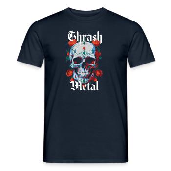 Thrash Metal design with skull and roses. - Men's T-Shirt - navy - Front - AI Model Male 178 light (178cm)