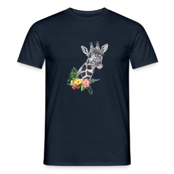 Girafe avec des fleurs - T-shirt homme - marine - Devant - AI Model Male 178 light (178cm)