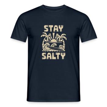 Stay Salty: Palmen, Wellen & Surfbrett - Männer T-Shirt - Navy - Vorne - AI Model Male 178 light (178cm)