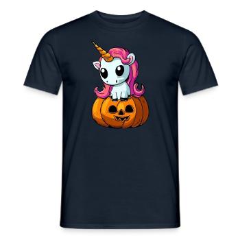 Cute Halloween unicorn with pumpkin - Men's T-Shirt - navy - Front - AI Model Male 178 light (178cm)