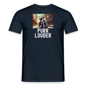 Purr Louder : Tabby Cat on a Motorcycle - Men's T-Shirt - navy - Front - AI Model Male 178 light (178cm)