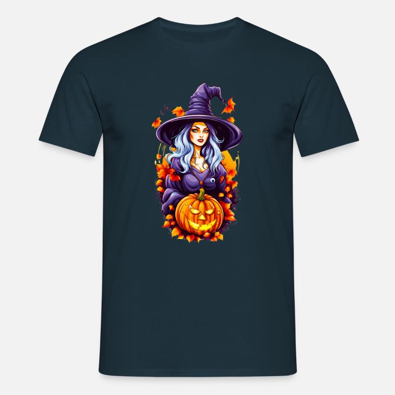 Halloween Hexe mit Kürbiskopf - Männer T-Shirt - Navy