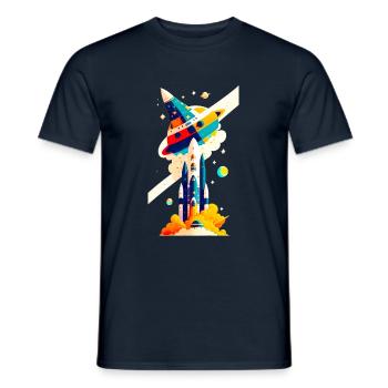 Space View / Rocket 02 - Men's T-Shirt - navy - Front - AI Model Male 178 light (178cm)