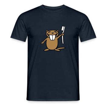 Lustiger Biber mit Zahnbürste - Männer T-Shirt - Navy - Vorne - AI Model Male 178 light (178cm)