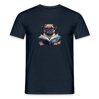 Pug of the reading artists: Cool with book and - Men's T-Shirt - navy - Front - AI Model Male 178 light (178cm)