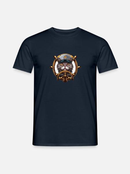 Katzenkapitän am Steuerrad - Segelabenteuer - Männer T-Shirt - Navy