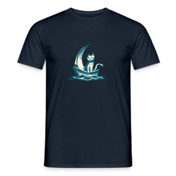 Abstract Minimalist Art - Cat on Boat D - Men's T-Shirt - navy - Front - AI Model Male 178 light (178cm)