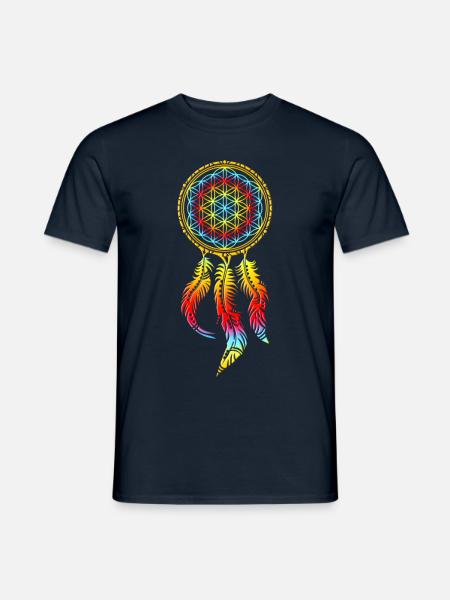 Traumfänger, Blume des Lebens, Indianer, Spirit - Männer T-Shirt - Navy