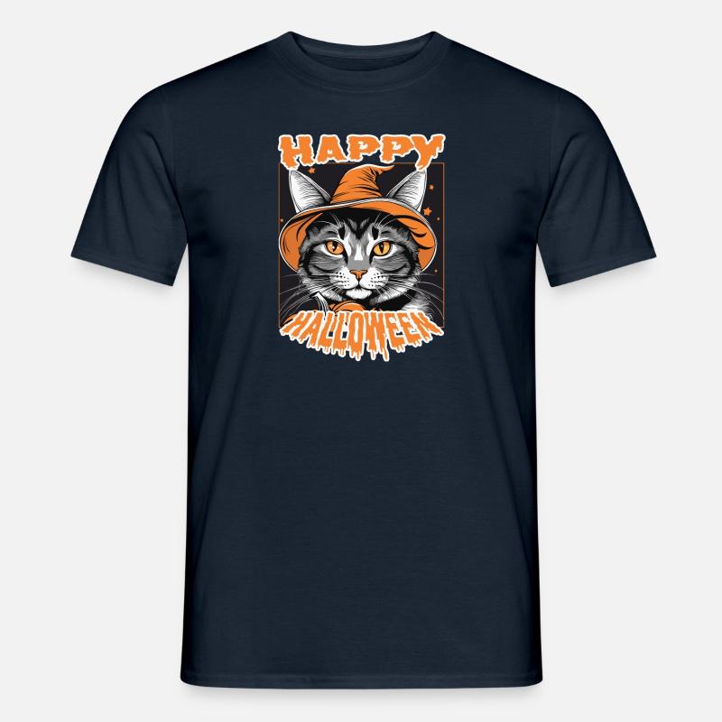 Halloween Katze mit Hexenhut - Männer T-Shirt - Navy