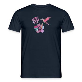 hummingbird,watercolor,flowers, hibiscus,floral,bird - Men's T-Shirt - navy - Front - AI Model Male 178 light (178cm)