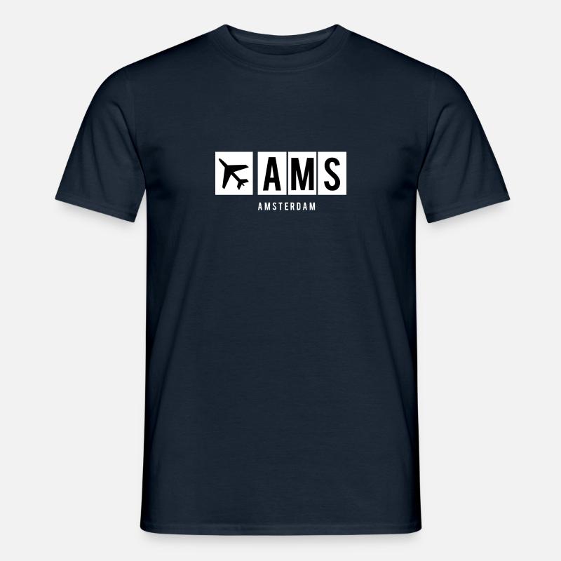 AMSTERDAM - FLUGHAFENCODE AMS - Männer T-Shirt - Navy