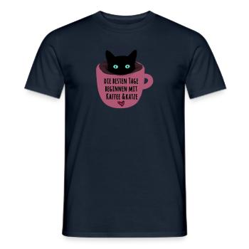 Katzen, Kaffee, Kaffeetasse, Katze,tasse - Männer T-Shirt - Navy - Vorne - AI Model Male 178 light (178cm)