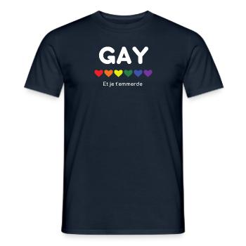 Gay et je t'emmerde LGBT Gay pride - T-shirt homme - marine - Devant - AI Model Male 178 light (178cm)