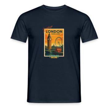 London Vintage Travel Illustration - England - Men's T-Shirt - navy - Front - AI Model Male 178 light (178cm)