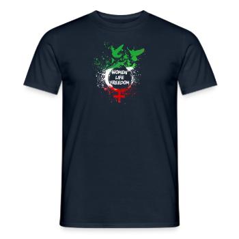 femmes liberté de vie,iran,oiseaux, colombes, paix - T-shirt homme - marine - Devant - AI Model Male 178 light (178cm)