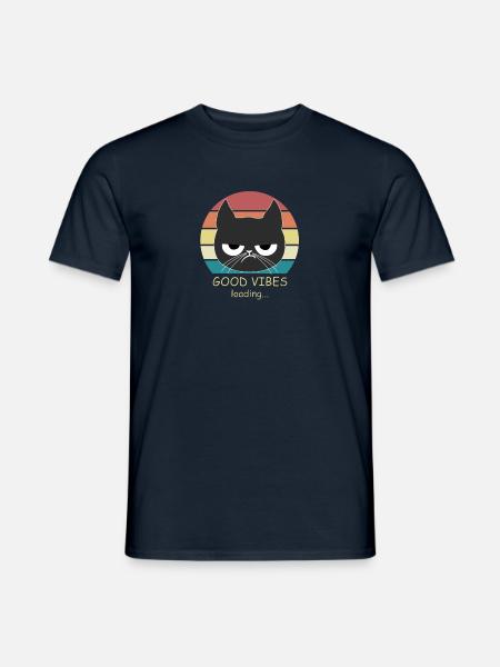 Katze Cat GOOD VIBES LOADING - Männer T-Shirt - Navy
