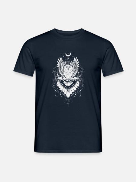Mystic Owl med Moon Spiritual - Mænd T-shirt - marineblå