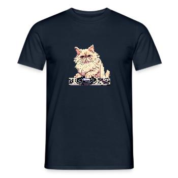 Persian cat DJ Negan in pixel art - Men's T-Shirt - navy - Front - AI Model Male 178 light (178cm)