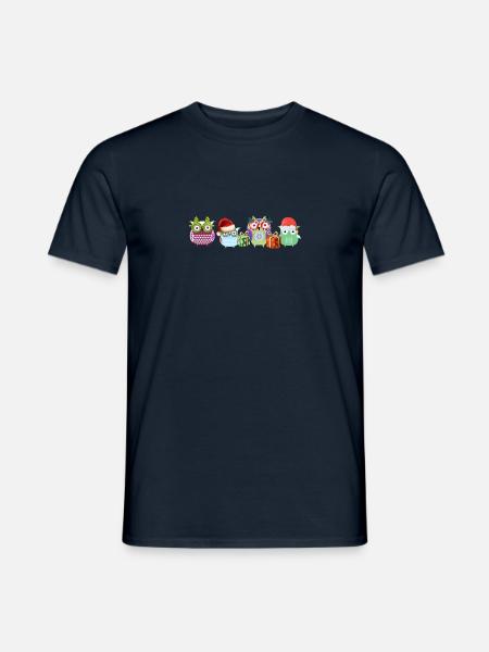Eulen,comic, weihnachten, Geschenke, christmas - Männer T-Shirt - Navy