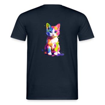 Cute colorful cat - Men's T-Shirt - navy - Back - AI Model Male 178 light (178cm)