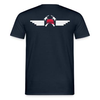 Fire helmet, ax and Wings - Men's T-Shirt - navy - Back - AI Model Male 178 light (178cm)
