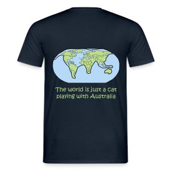 cat world map globe gift shirt - Men's T-Shirt - navy - Back - AI Model Male 178 light (178cm)