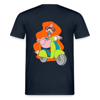 Flamingo motorcycle scooter moped gift shirt - Men's T-Shirt - navy - Back - AI Model Male 178 light (178cm)