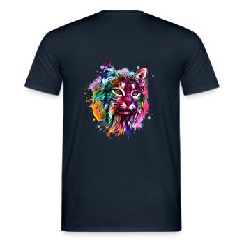 Luchs Aquarell Wasserfarben Bunt Geschenk - Männer T-Shirt - Navy - Hinten - AI Model Male 178 light (178cm)
