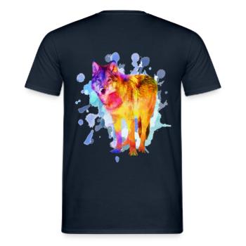 Wolf dog family watercolor colorful gift - Men's T-Shirt - navy - Back - AI Model Male 178 light (178cm)