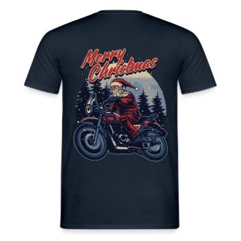 Motorrad Weihnachtsmann Geschenk - Männer T-Shirt - Navy - Hinten - AI Model Male 178 light (178cm)