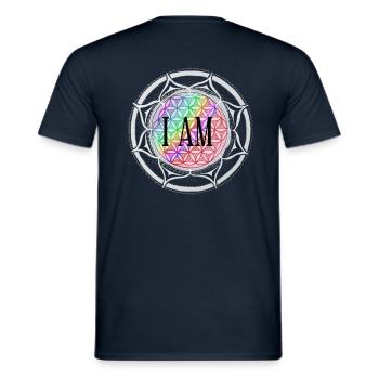 Mandala, Fleur de Vie, Je Suis, Je Suis, Blanc - T-shirt homme - marine - Dos - AI Model Male 178 light (178cm)