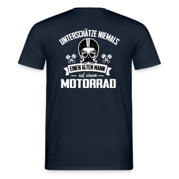 Alter Mann auf Motorrad Biker Opa T-Shirt - Männer T-Shirt - Navy - Hinten - AI Model Male 178 light (178cm)