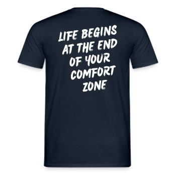 Life begins at the end of your comfort zone - Men's T-Shirt - navy - Back - AI Model Male 178 light (178cm)