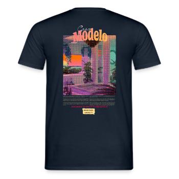 Vaporwave interior fictional retro travel guide - Men's T-Shirt - navy - Back - AI Model Male 178 light (178cm)