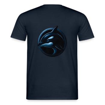 Orca in the emblem – The black ocean hunter - Men's T-Shirt - navy - Back - AI Model Male 178 light (178cm)