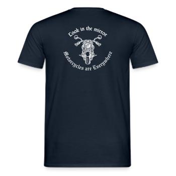 Look in the mirrors, motorcycles are everywhere - Men's T-Shirt - navy - Back - AI Model Male 178 light (178cm)