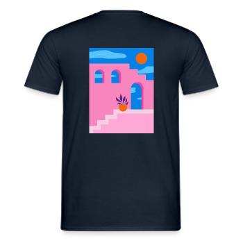 abstrakte Hauswand mit strahlenden Farben - Männer T-Shirt - Navy - Hinten - AI Model Male 178 light (178cm)