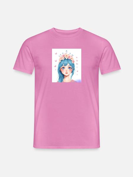 Blauhaar Mädchen mit Blumenkranz - Männer T-Shirt - Pink