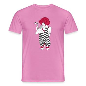 Mädchen, rote Haare im Streifen-Look mit Katze - Männer T-Shirt - Pink - Vorne - AI Model Male 178 dark (178cm)