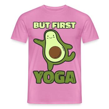 But first Yoga-Funny Yoga Avocado Design - Men's T-Shirt - pink - Front - AI Model Male 178 dark (178cm)