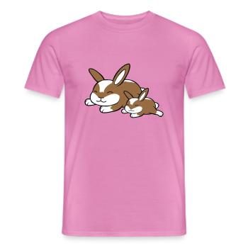 2 bunnies sleeping dad mom child mother lying tired - Men's T-Shirt - pink - Front - AI Model Male 178 dark (178cm)