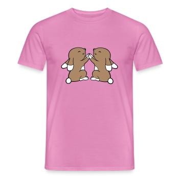 2 Bunnies Best Friends Team Hands Holding Happy - Men's T-Shirt - pink - Front - AI Model Male 178 dark (178cm)